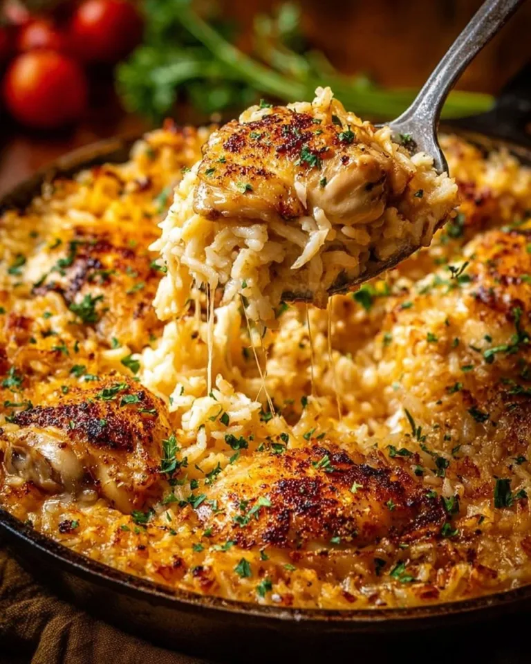 Delicious One-Pan Chicken and Rice Bake ready to serve
