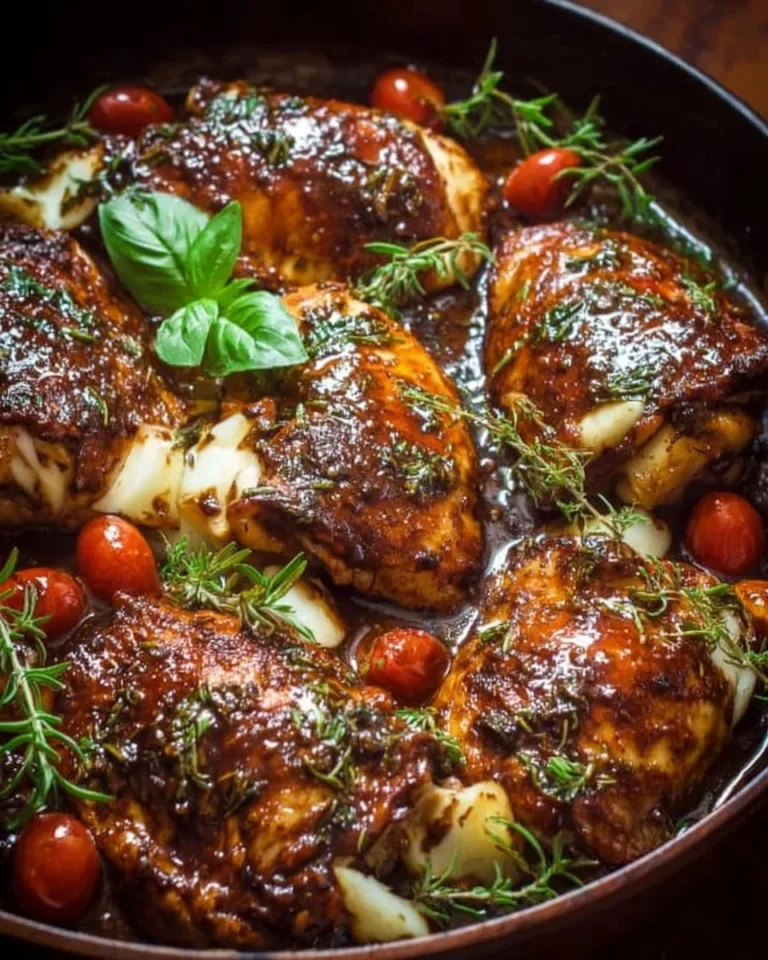 One-Pan Juicy Chicken in Balsamic Sauce served on a plate