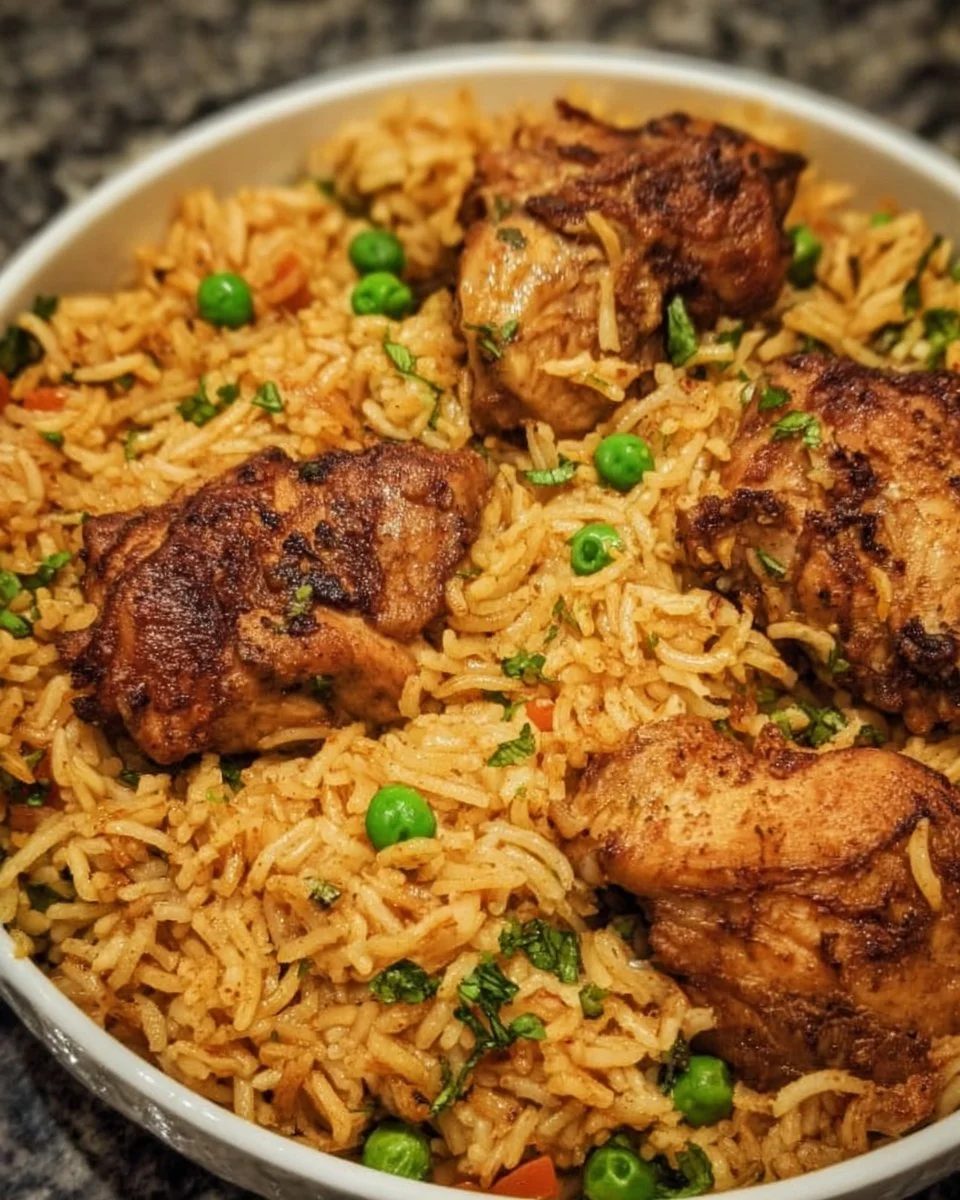 Delicious one pot chicken and rice dish ready to serve