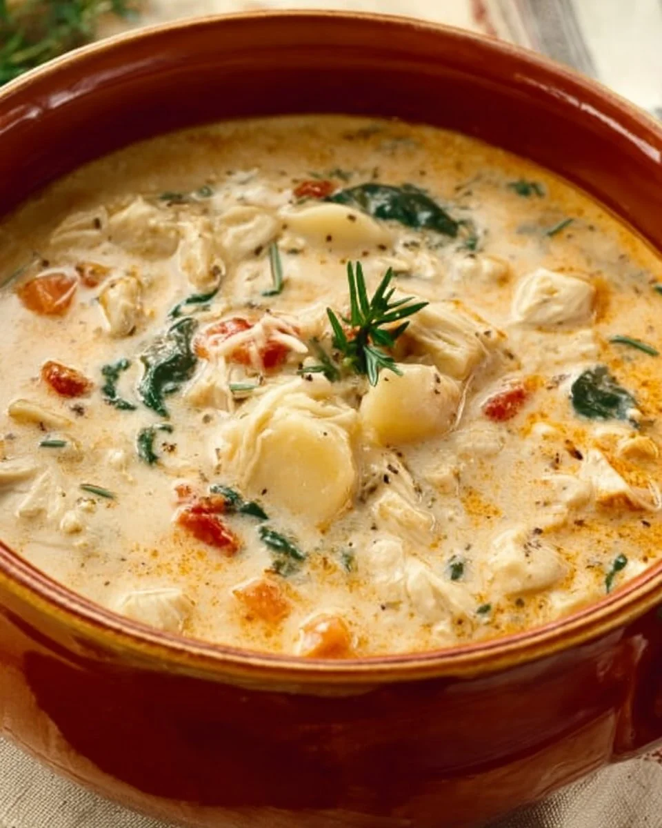 Hearty chicken soup ready to serve, featuring fall ingredients from chicken recipes.