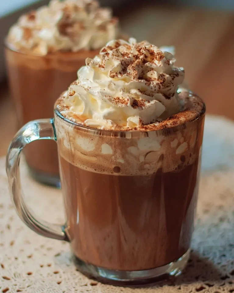 Delicious pumpkin spice hot chocolate topped with whipped cream and spices.