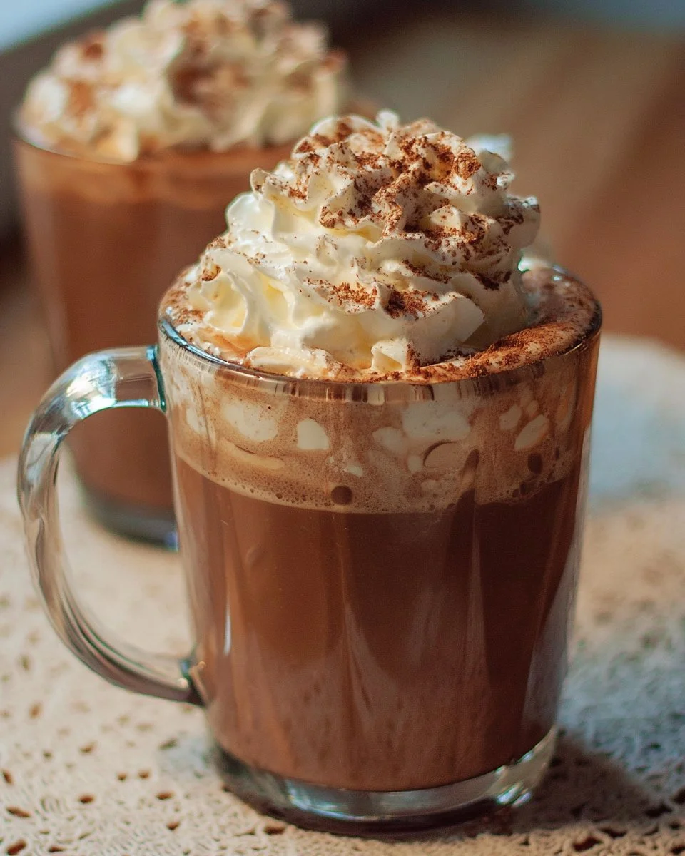 Delicious pumpkin spice hot chocolate topped with whipped cream and spices.