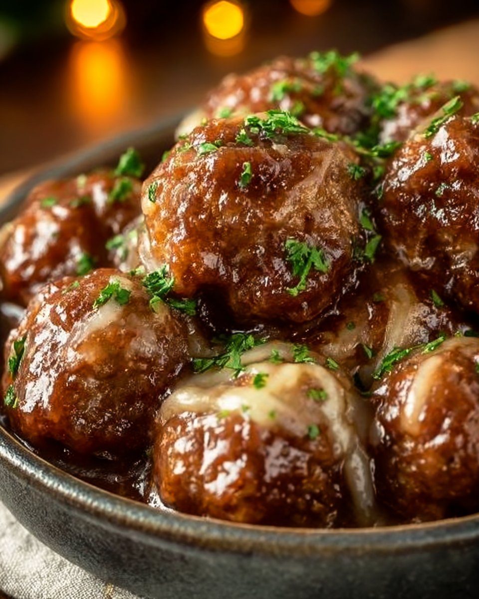 Crockpot French Onion Meatballs