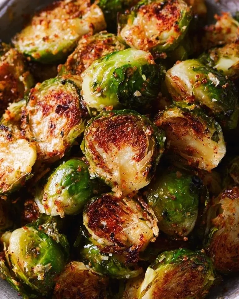 Delicious roasted Brussels sprouts seasoned and ready to serve.