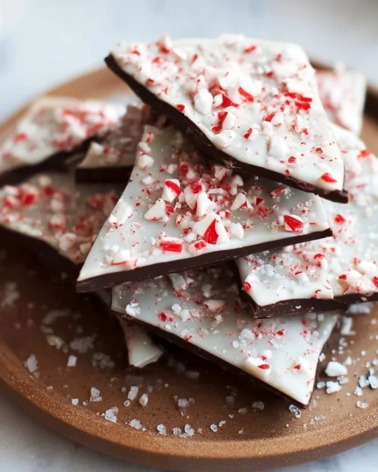 Homemade salted peppermint chocolate bark with festive decorations