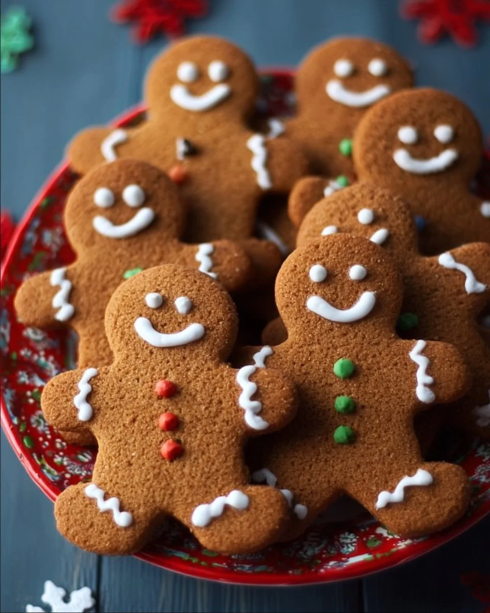 Soft and chewy gingerbread men cookies decorated for the holidays