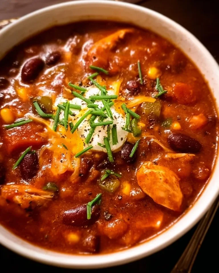 Bowl of stovetop chicken chili garnished with herbs and served with cornbread.