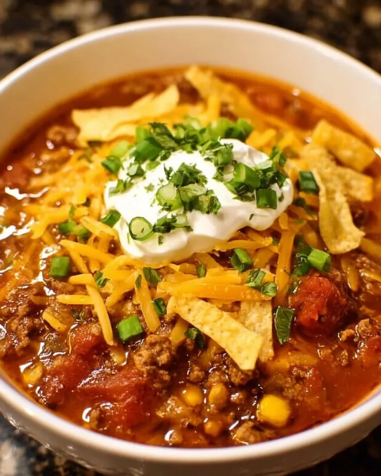 A delicious bowl of Taco Soup topped with cheese and avocado