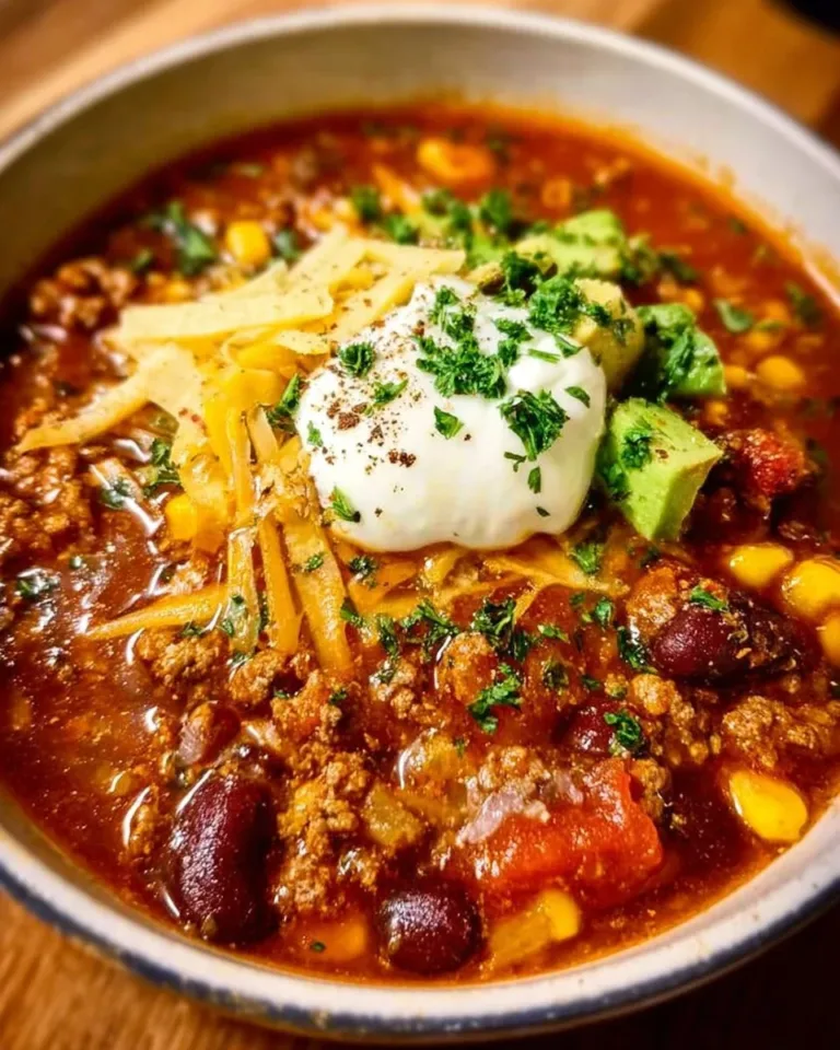 A bowl of delicious Taco Soup topped with cheese and cilantro