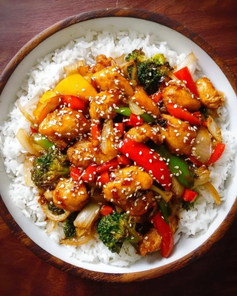Delicious teriyaki chicken stir fry with vegetables in a wok