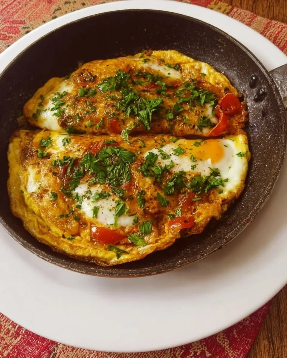 Delicious Afghan Omelette served with fresh herbs and vegetables