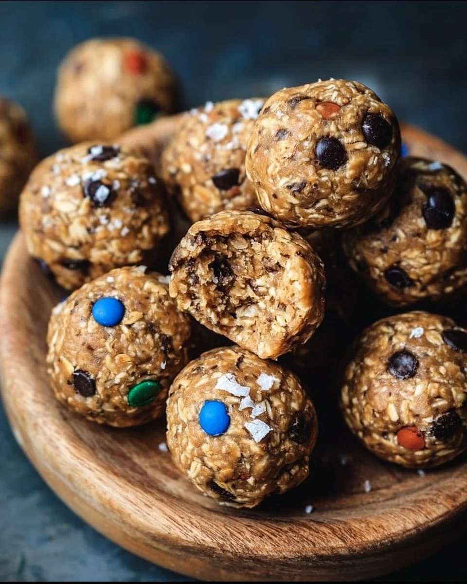 Delicious monster cookie protein balls loaded with chocolate and oats