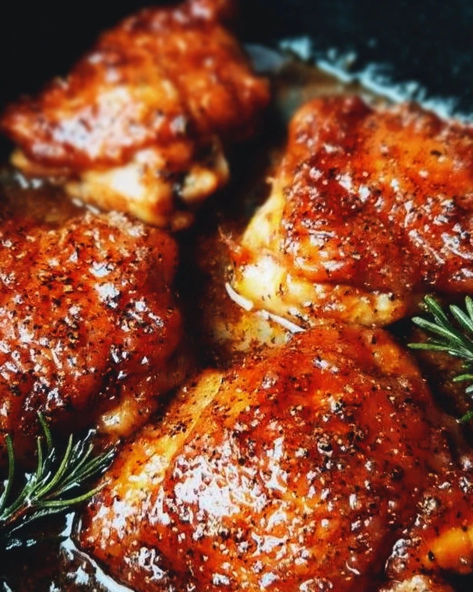 Juicy and flavorful oven baked chicken thighs served with side vegetables