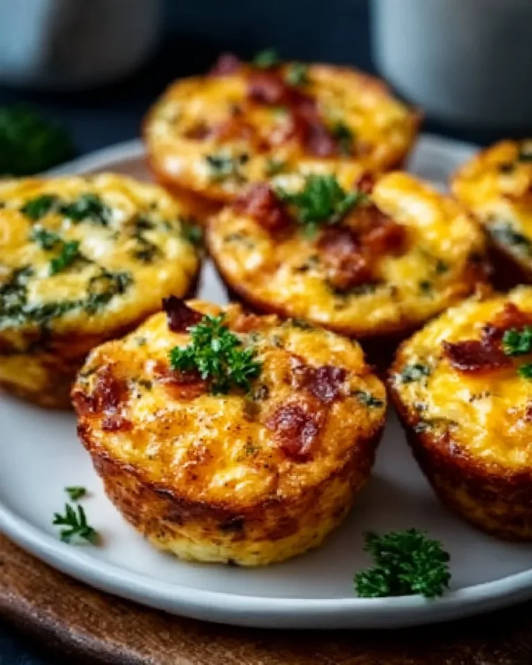 Delicious breakfast egg muffins served on a plate with fresh vegetables
