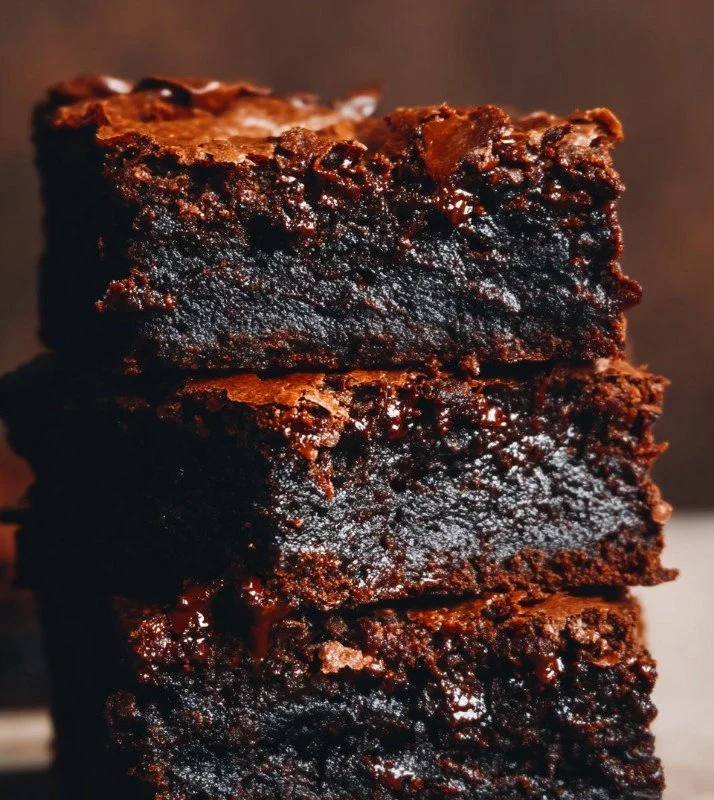 Delicious brown butter brownies topped with sea salt on a rustic wooden table.