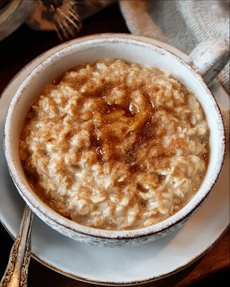 Delicious brown sugar cinnamon oatmeal topped with a sprinkle of cinnamon