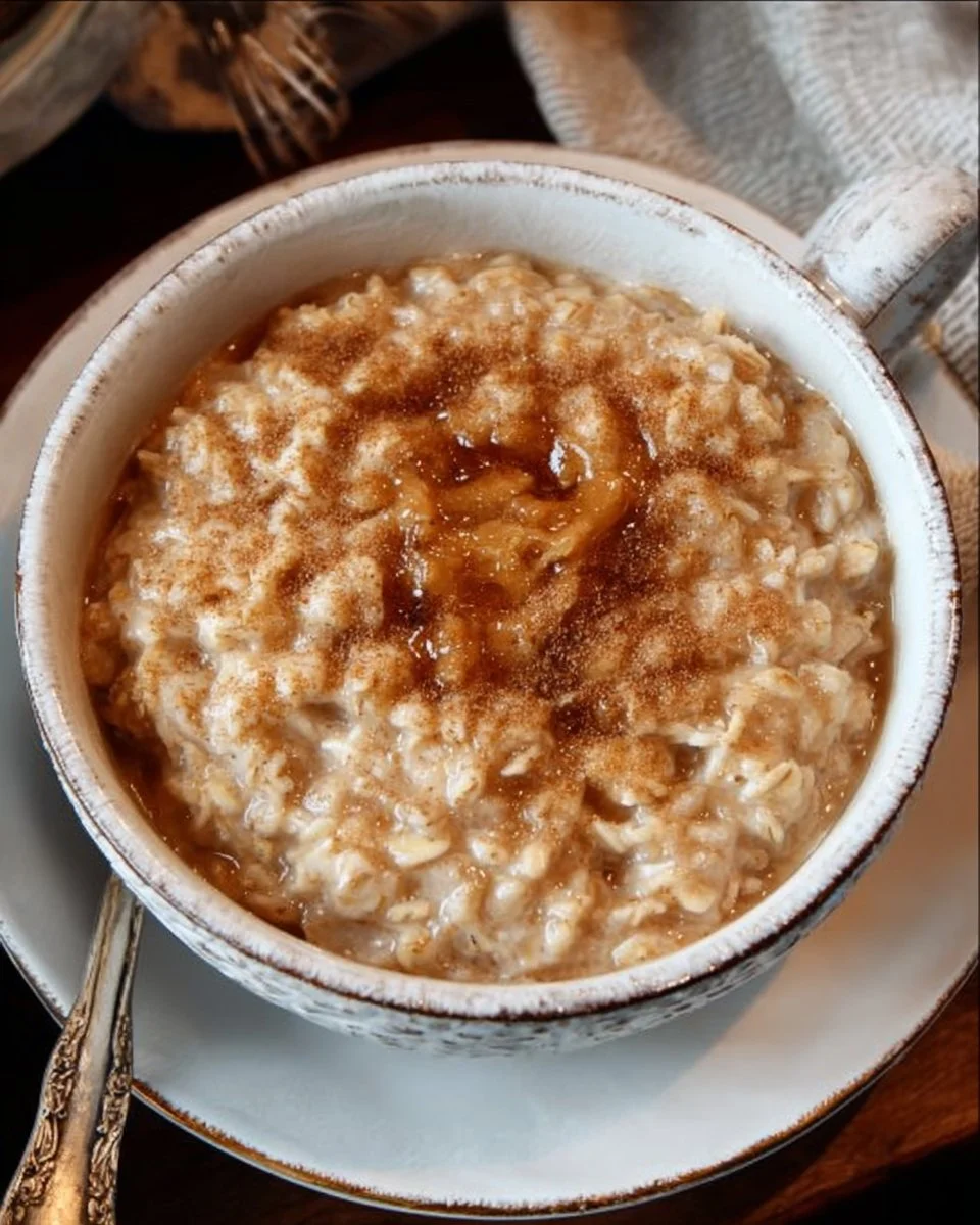 Delicious brown sugar cinnamon oatmeal topped with a sprinkle of cinnamon