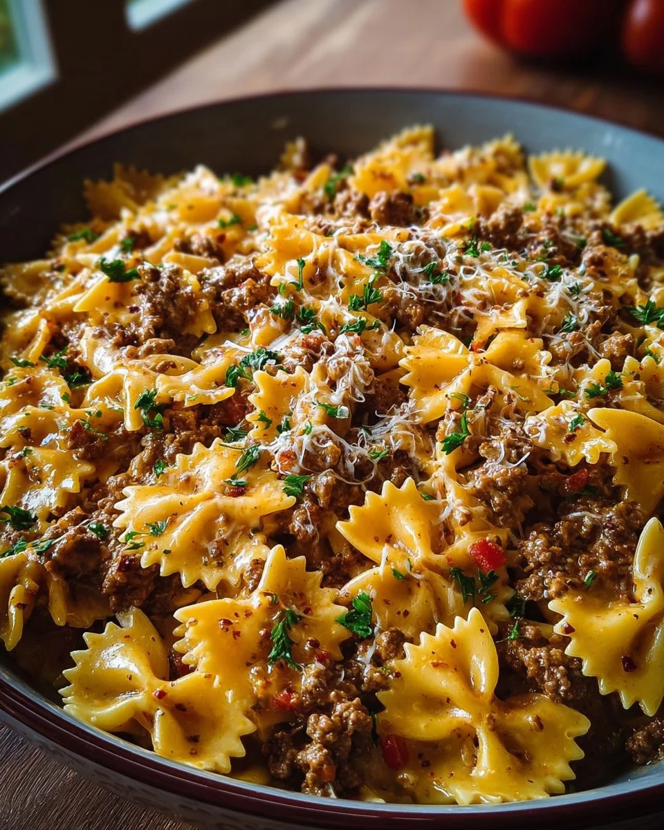Cajun Cream Cheese Alfredo pasta dish served with fresh herbs