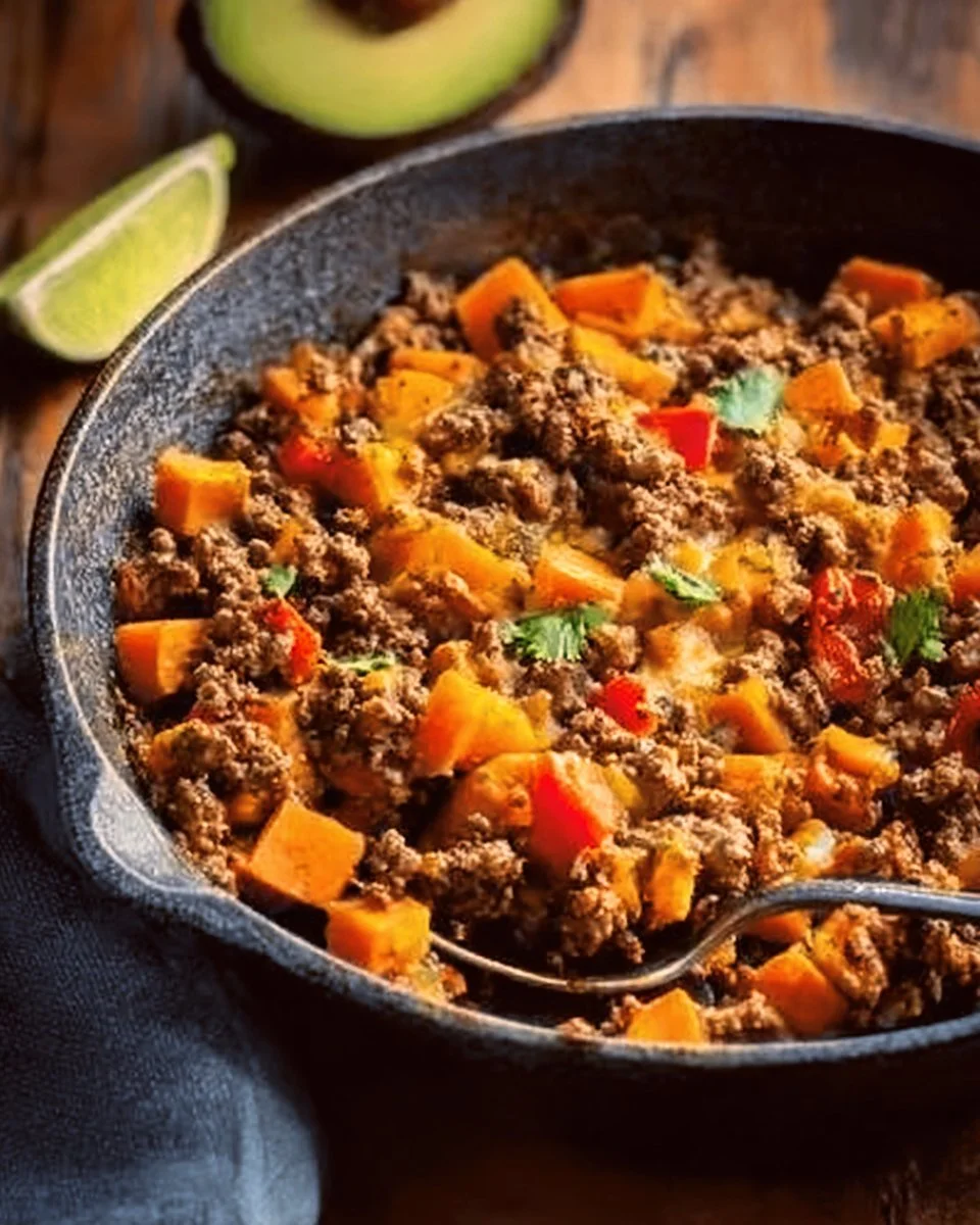 Southwest Ground Beef and Sweet Potato Skillet
