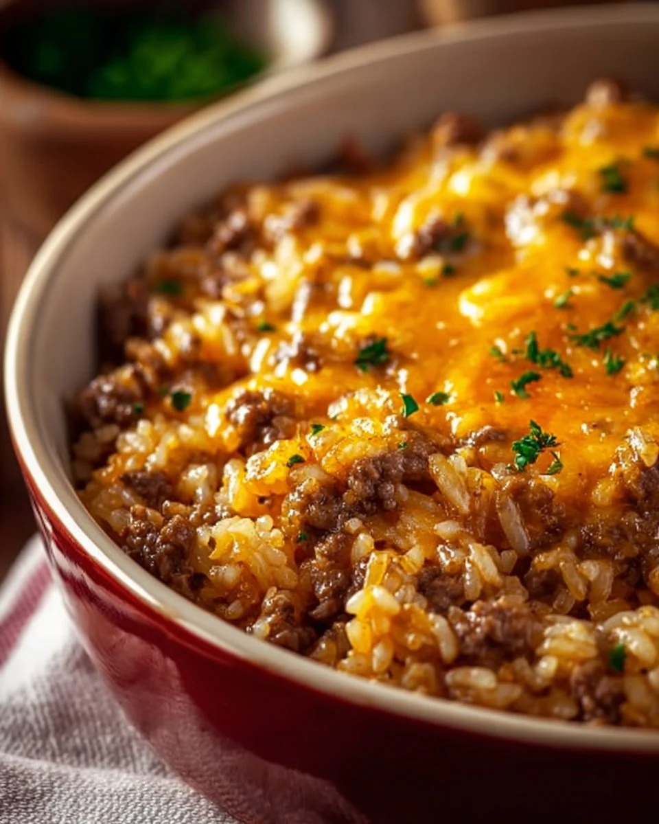 Cheesy Ground Beef and Rice Casserole