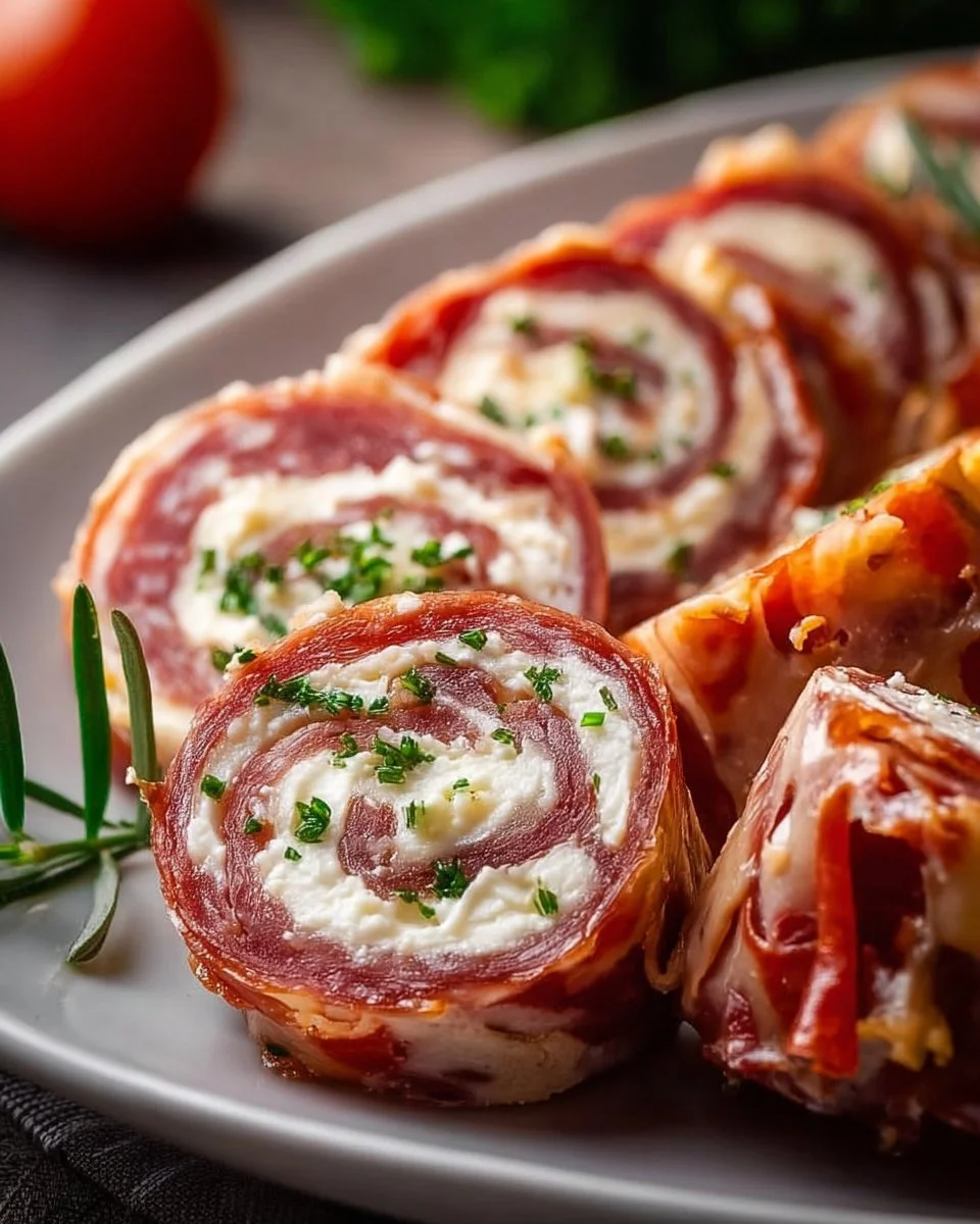 Cream Cheese Salami Roll Ups served as a tasty appetizer on a platter