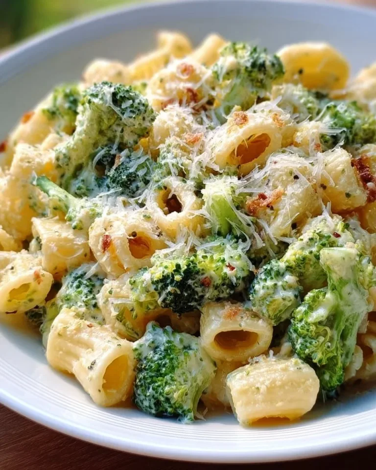 Creamy vegetarian broccoli cheddar pasta served in a bowl.
