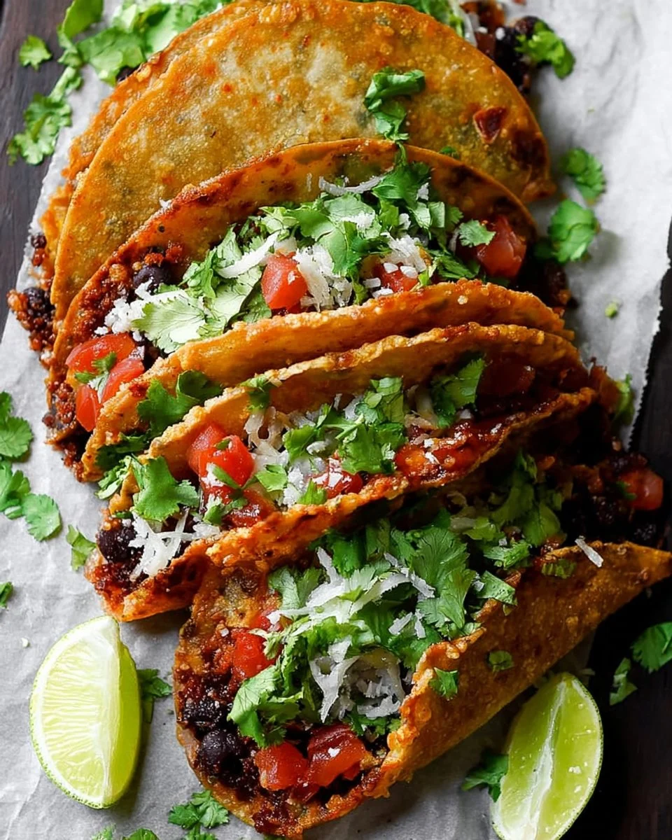 Crispy black bean tacos served with fresh toppings