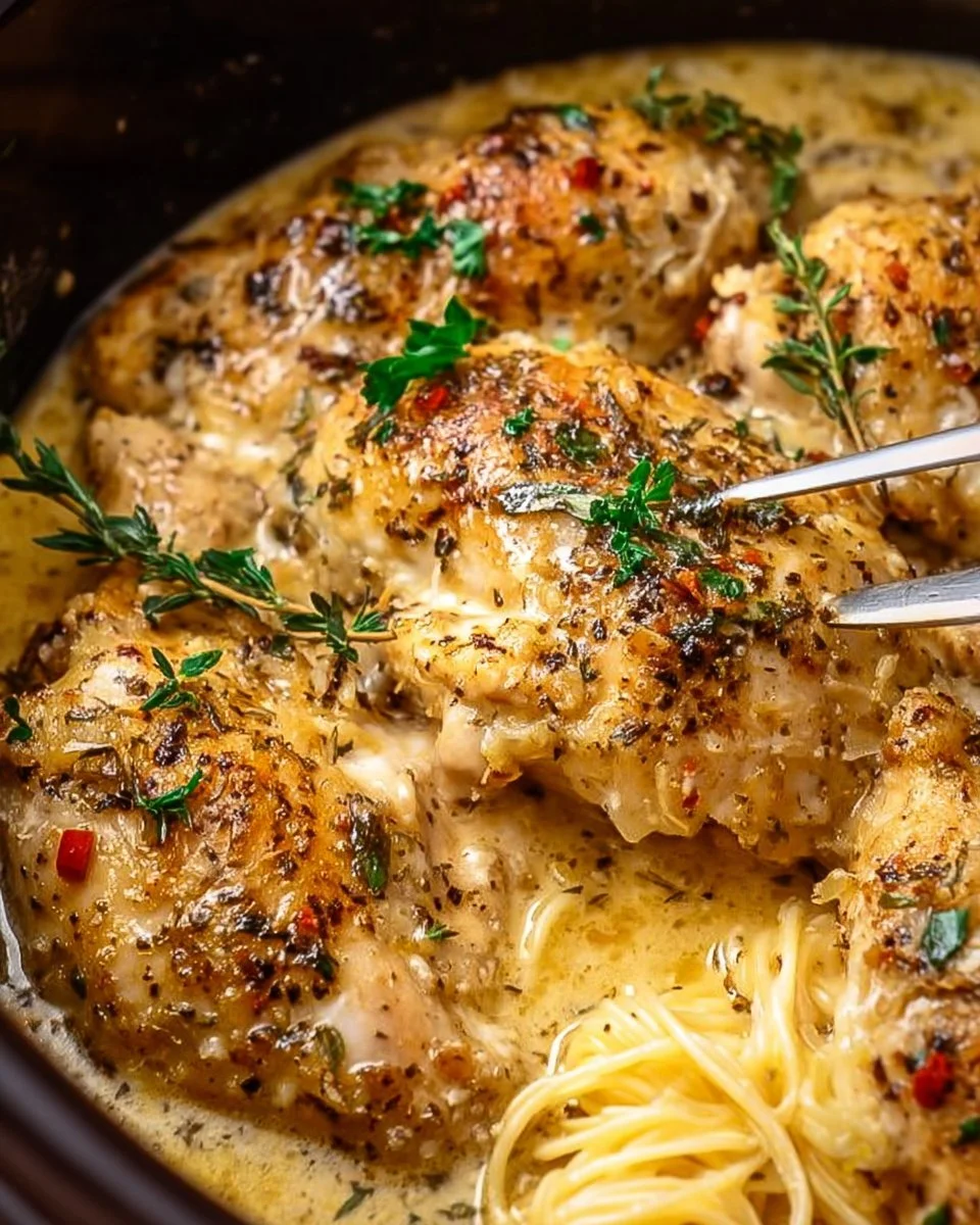 Delicious Crock Pot Angel Chicken dish served in a creamy sauce