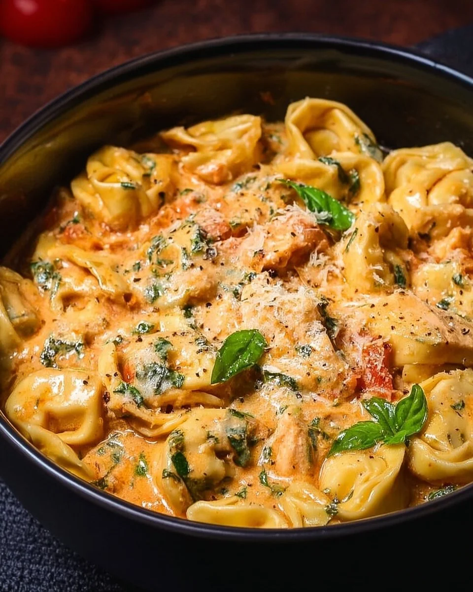 Delicious CrockPot Chicken Tortellini dish served in a bowl