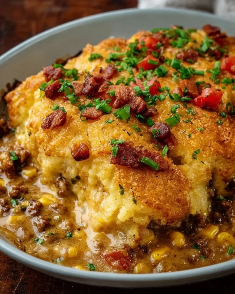 Delicious easy cowboy casserole made with ground beef and toppings