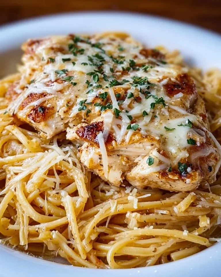 Delicious Crockpot Garlic Parmesan Chicken Pasta served in a bowl