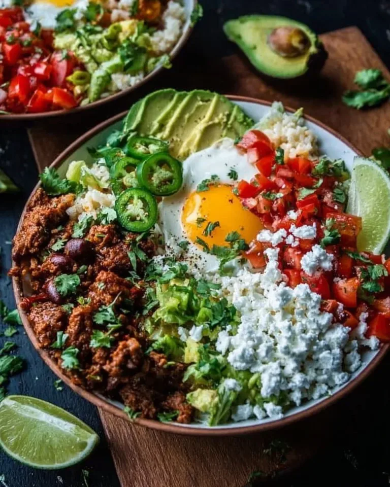 Delicious low carb burrito bowl with fresh ingredients and toppings