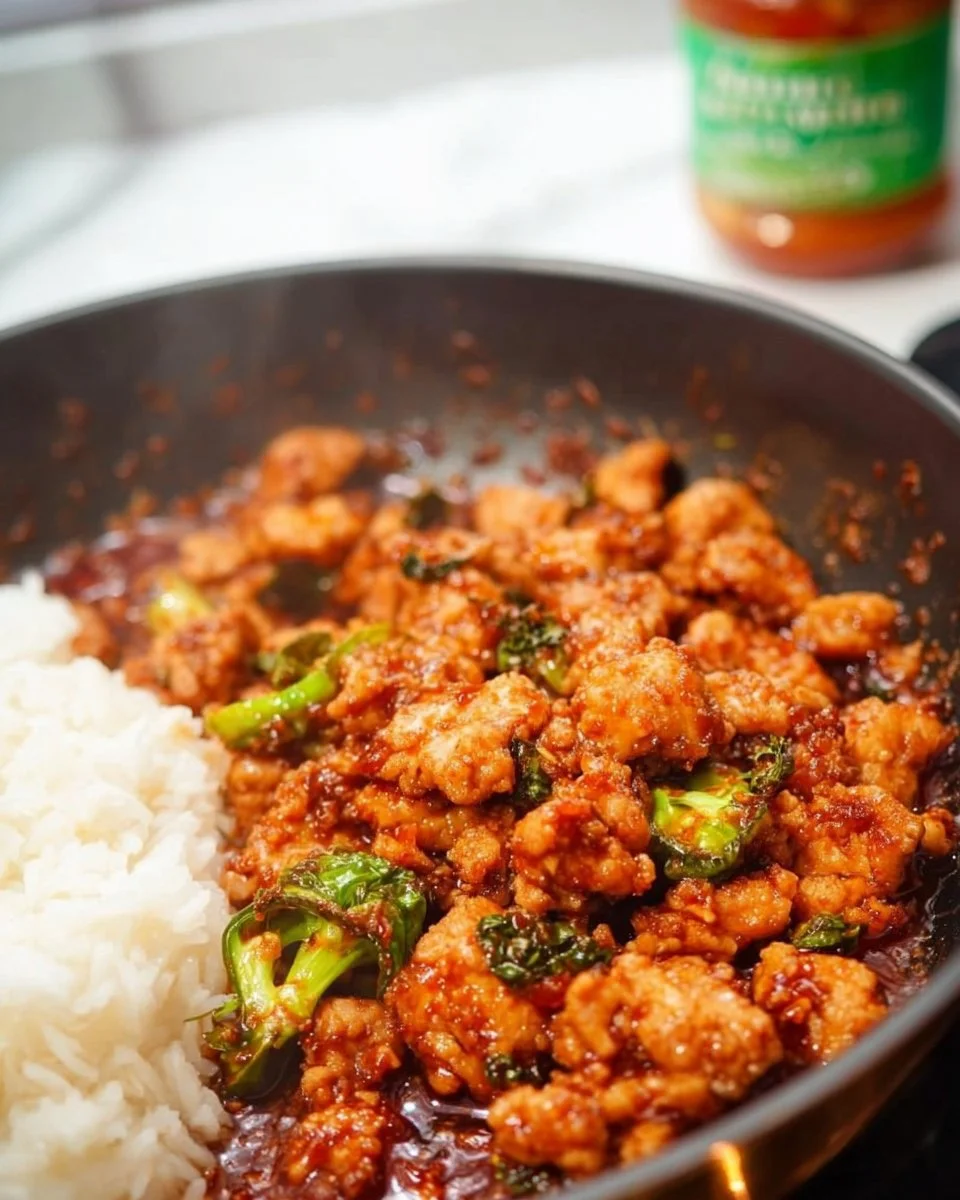 Firecracker Ground Chicken dish garnished with fresh herbs