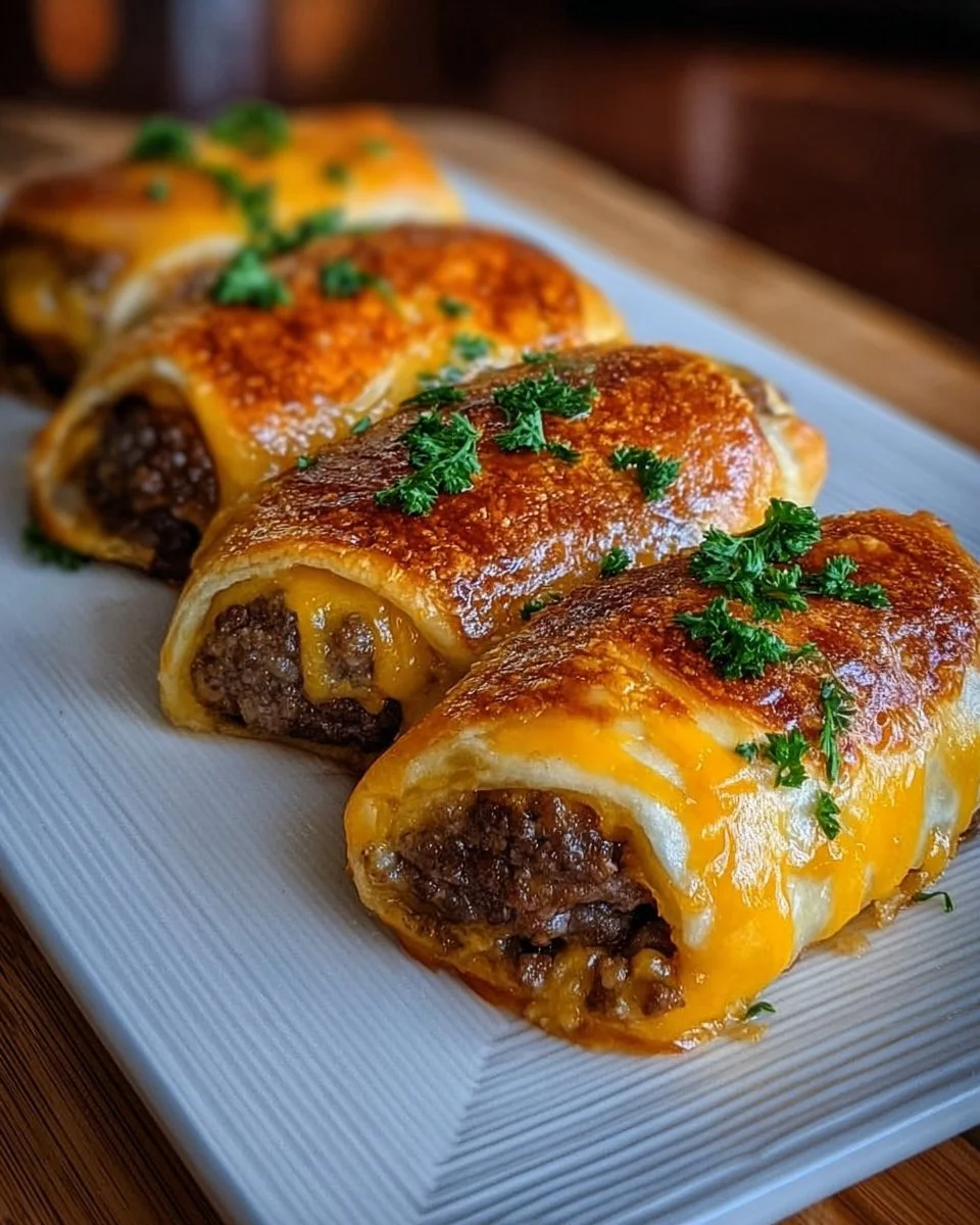 Garlic Butter Beef Cheeseburger Rollups ready to serve