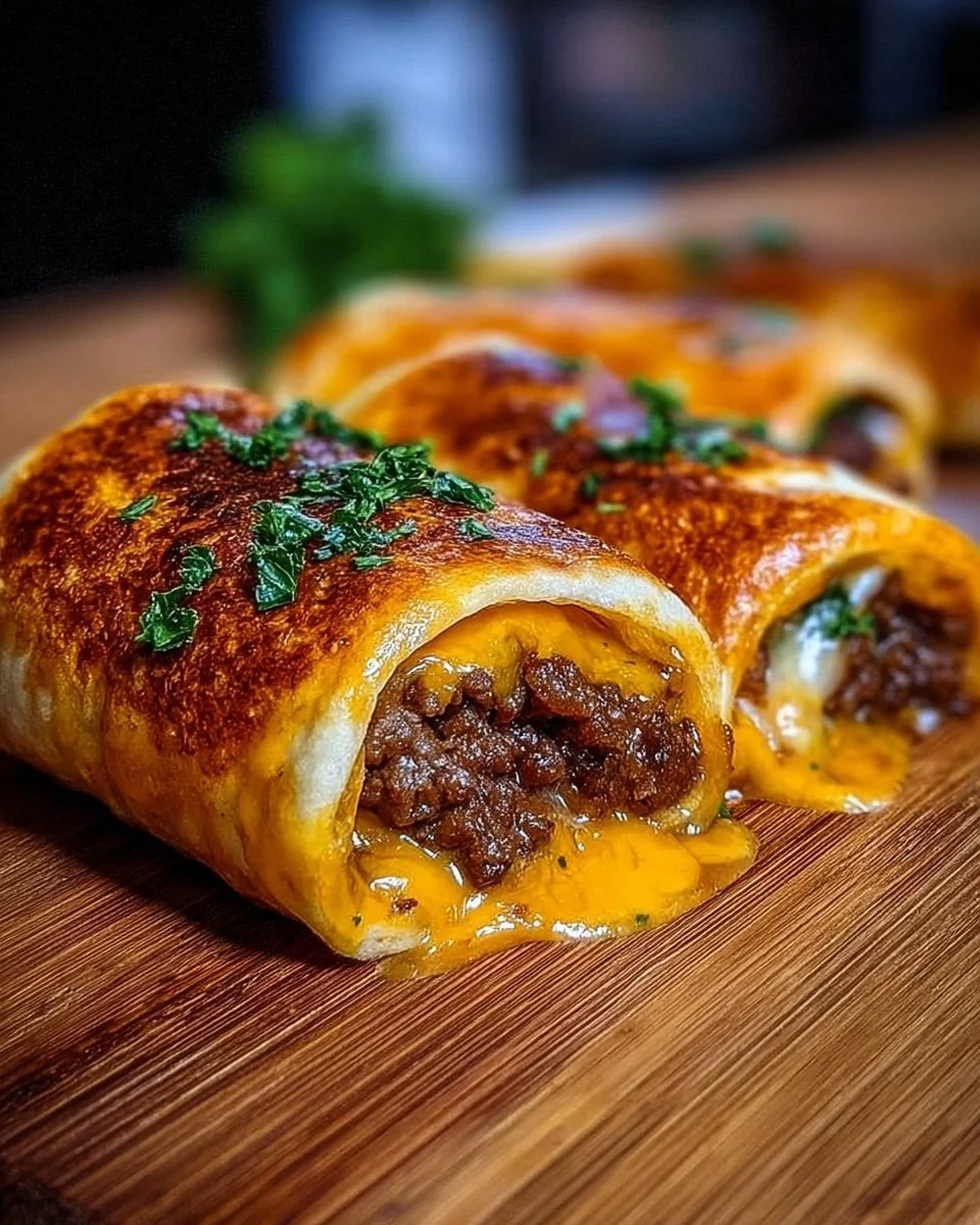 Garlic butter beef cheeseburger rollups fresh out of the oven