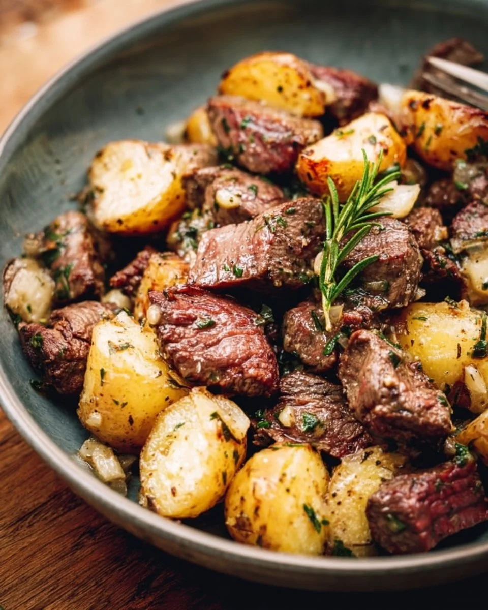 Garlic Butter Steak Bites and Potatoes