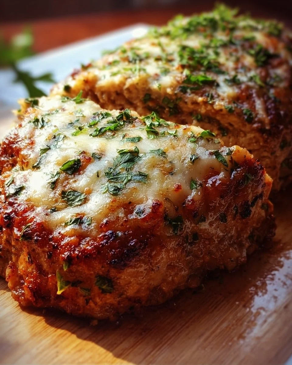 Delicious Garlic Parmesan Chicken Meatloaf ready to serve