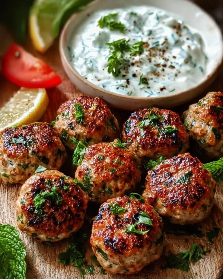 Delicious Greek Turkey Meatballs served with creamy Tzatziki sauce.