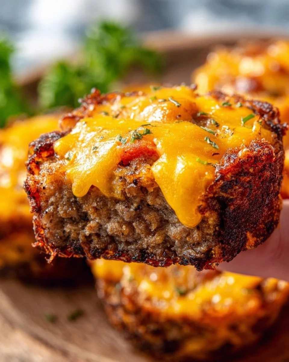 Healthy low carb cheeseburger bites served on a plate with fresh toppings