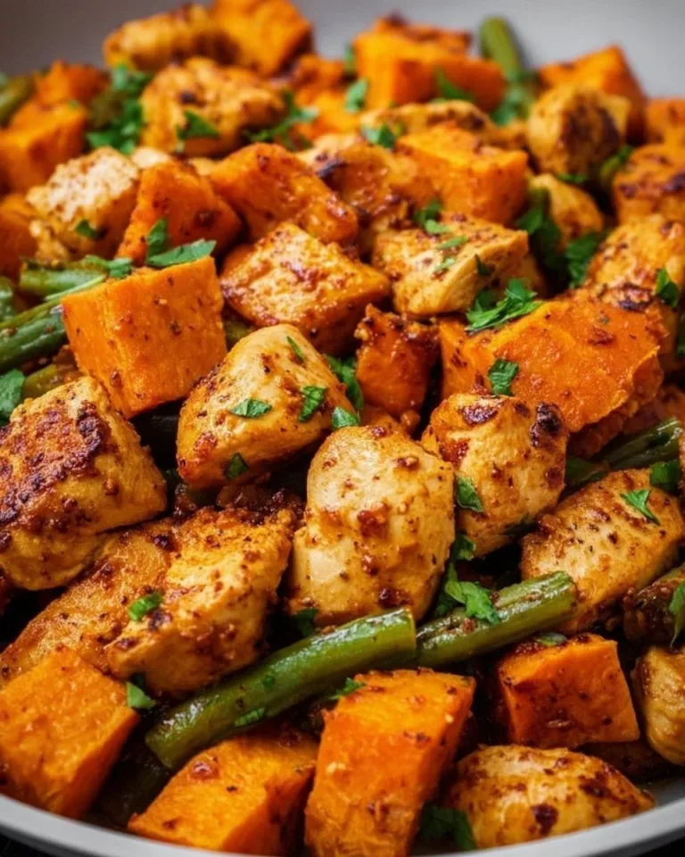Healthy chicken and sweet potato dish served on a plate