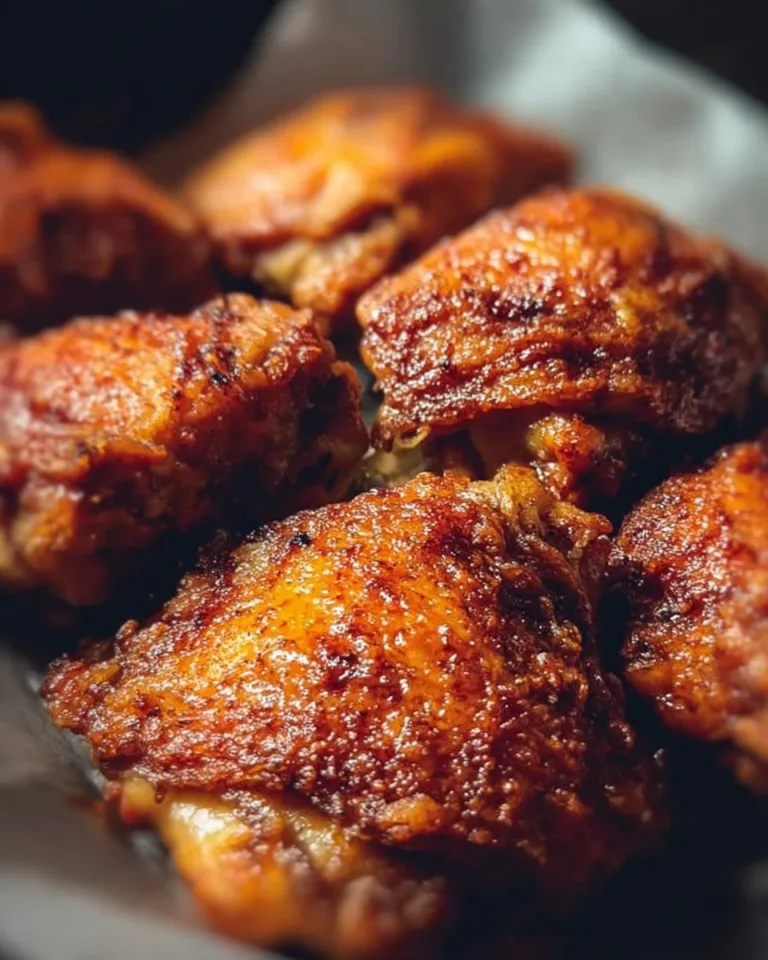 Plate of healthy crispy chicken thighs garnished with herbs and spices