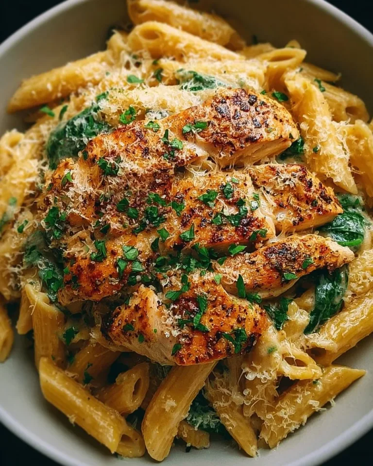Healthy Garlic Parmesan Chicken Pasta served in a bowl with parsley garnish