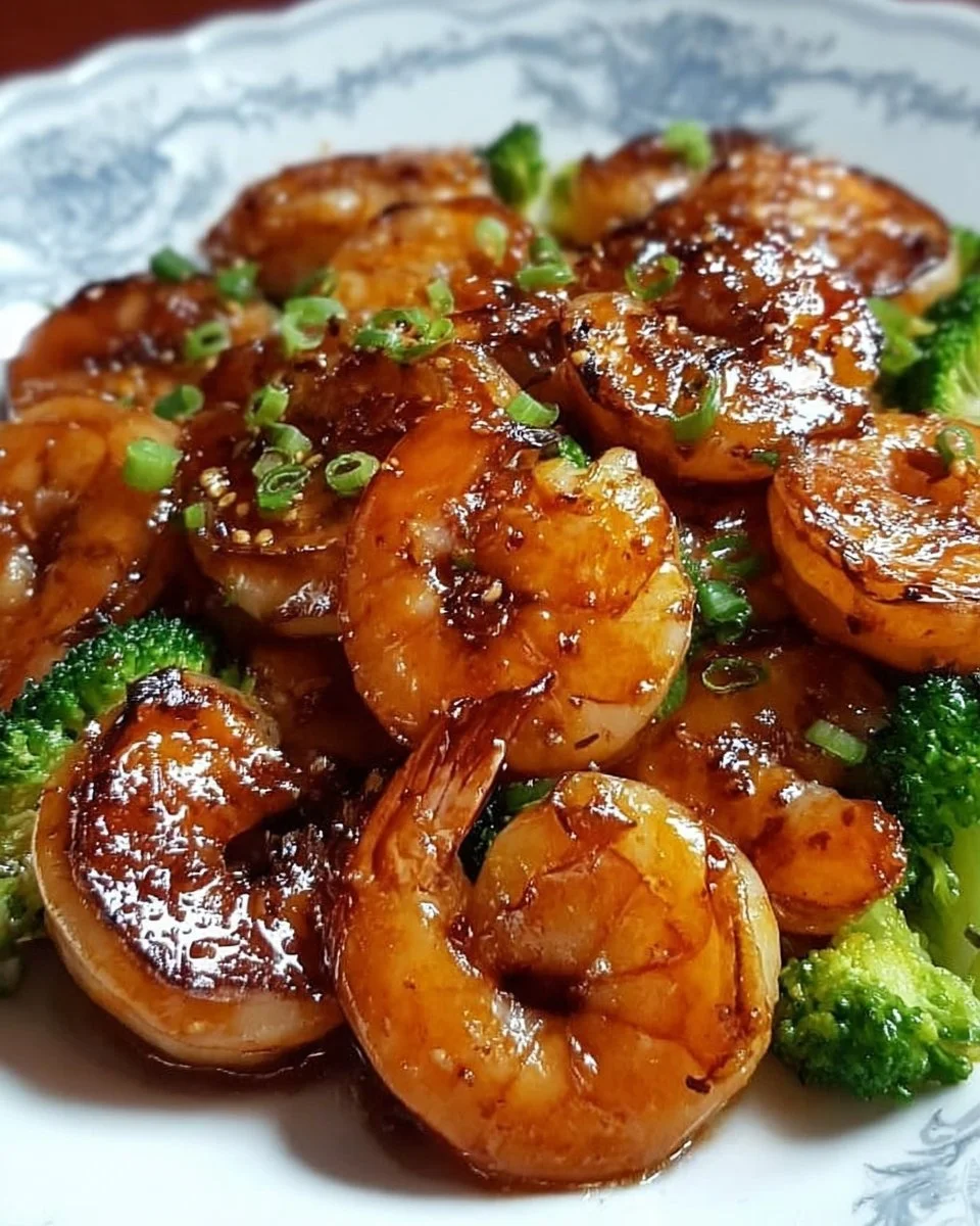 High-protein honey garlic shrimp served on a plate with vegetables