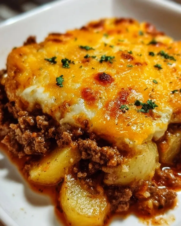 Delicious Hobo Casserole with Ground Beef and Potatoes served in a baking dish