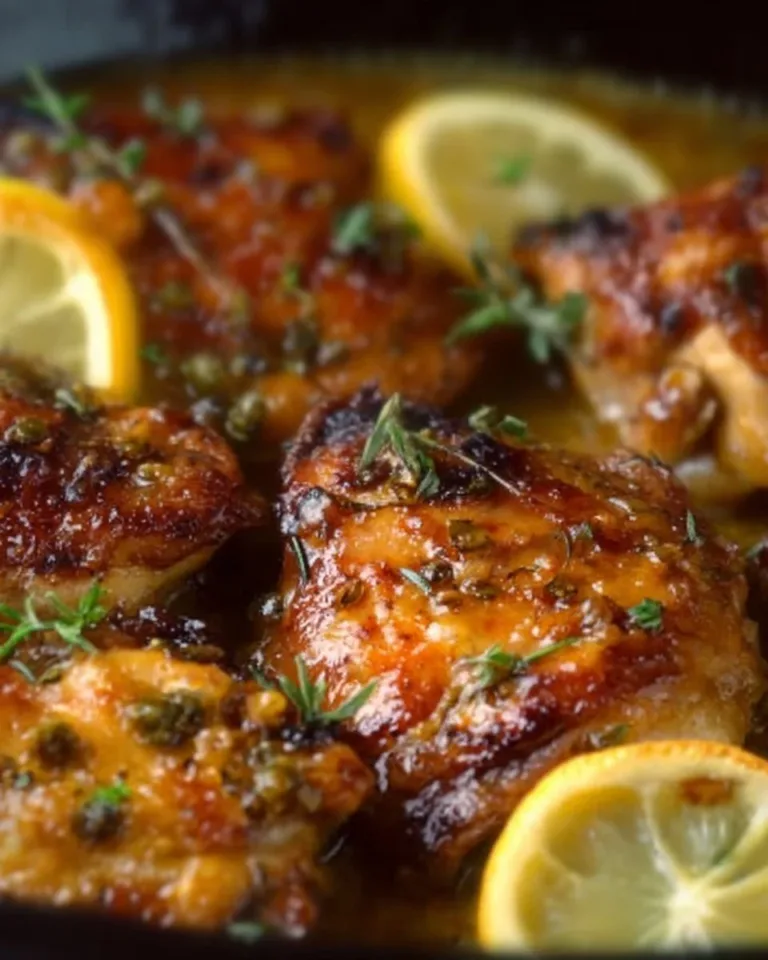 Dish of Honey Lemon Pepper Chicken Thighs garnished with herbs