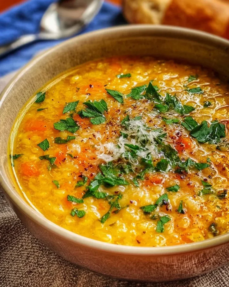 A bowl of Italian Penicillin Soup garnished with fresh herbs and vegetables.