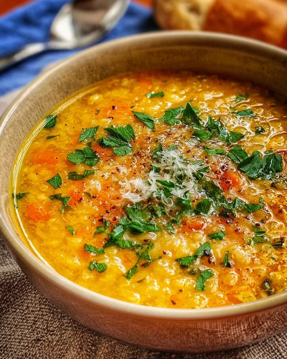 A bowl of Italian Penicillin Soup garnished with fresh herbs and vegetables.