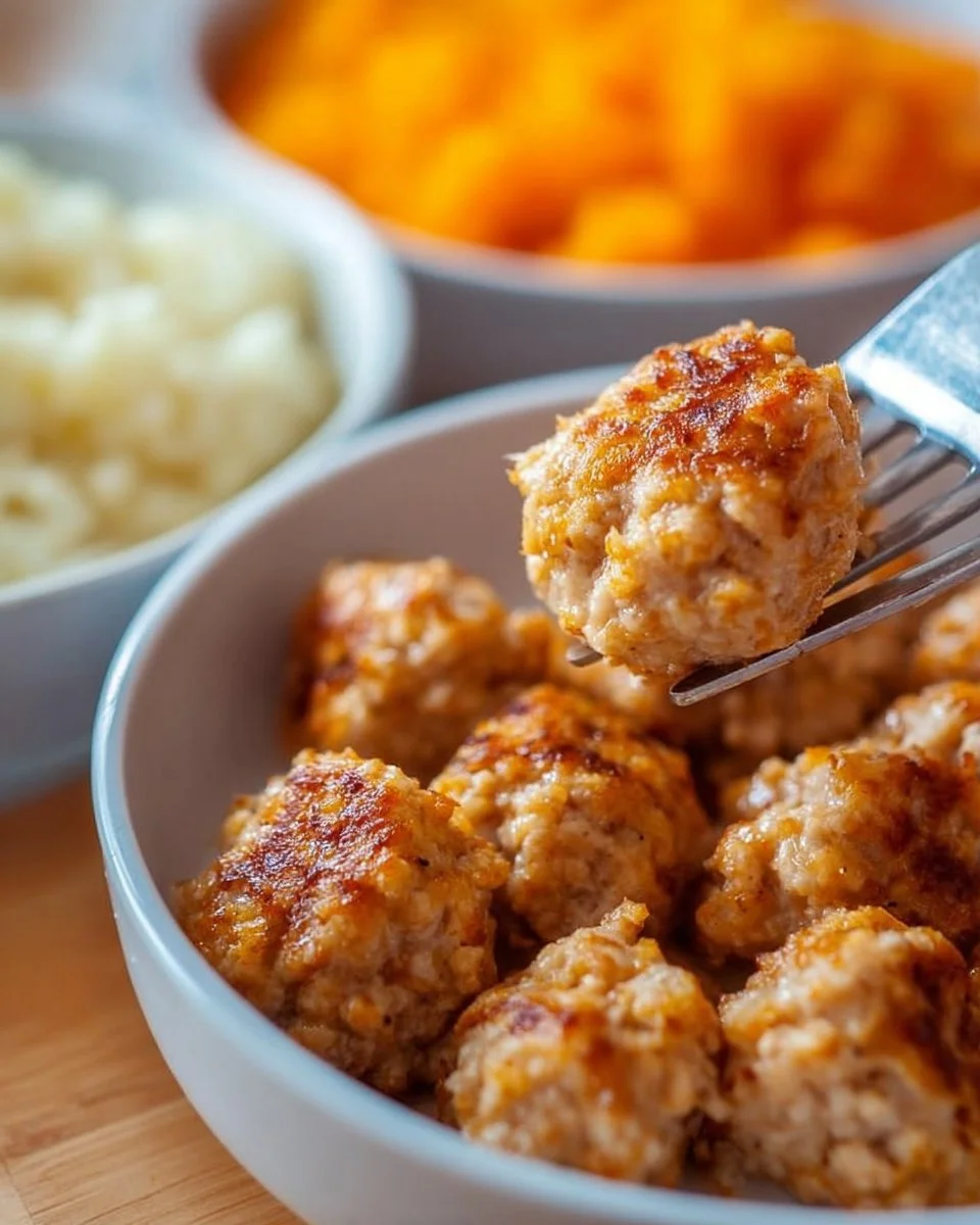 Juicy ground chicken dish served for kids' meal, colorful and appetizing.