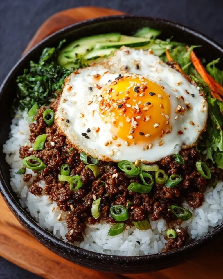 Delicious Korean Ground Beef Bowl topped with green onions and sesame seeds