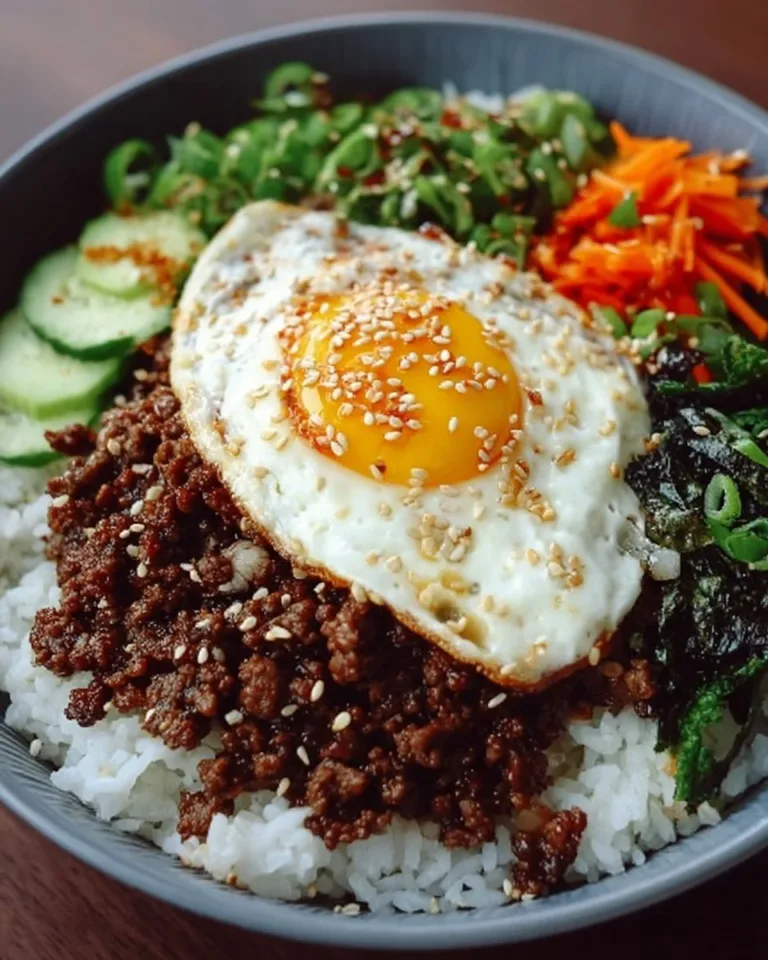 Korean-style Ground Beef Bowl with vegetables and rice in a bowl